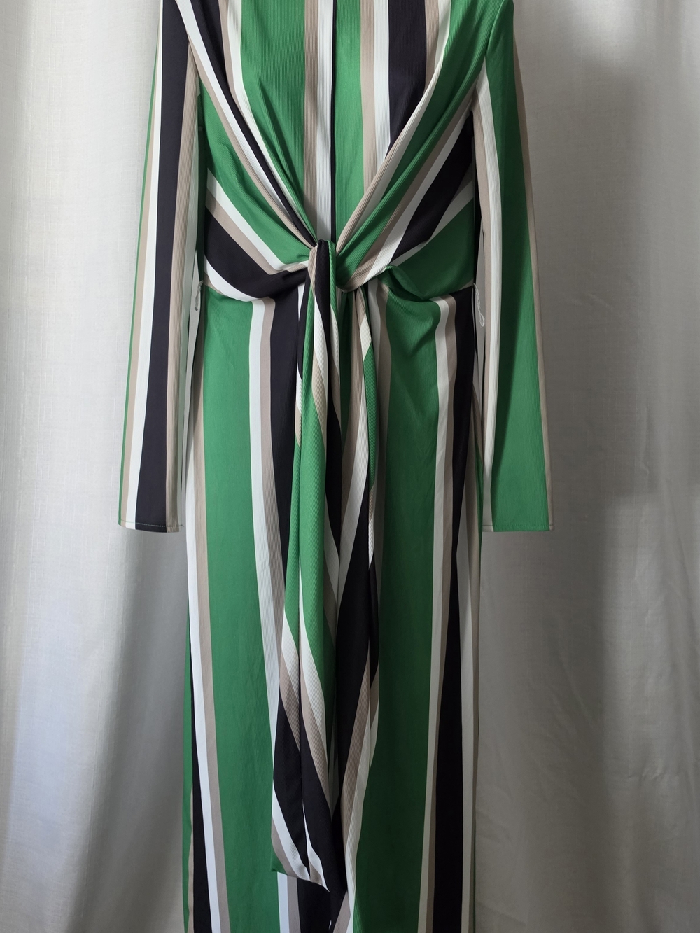 Green Striped Twist-Front Maxi Dress